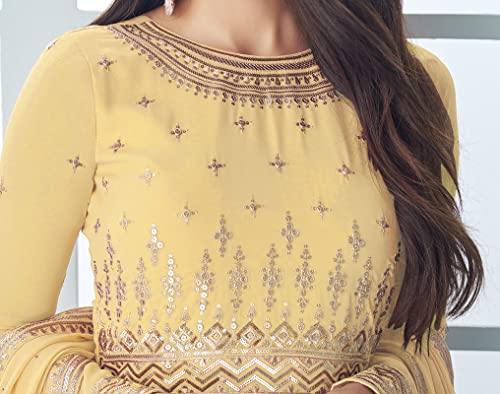 RUDRAPRAYAG Georgette Embroidered Semi-Stitched Gown for Women Yellow