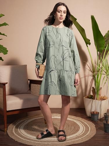 Vishudh Women Sleeveless Round Neck Dress VVa1000067 Green XL