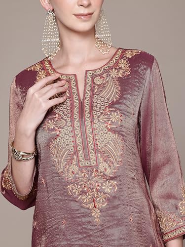 Aarke Ritu Kumar Purple Swarman Festive Round Neck Kurta With Pant And Dupatta