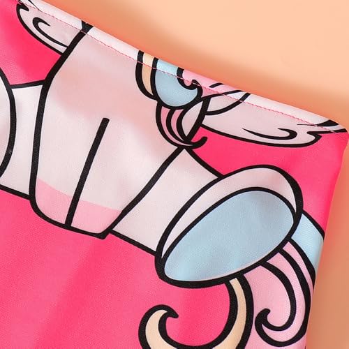 Hopscotch Girls Short Sleeves Pink 2-Pc Unicorn T-shirt & Skirt (3-4 Years)