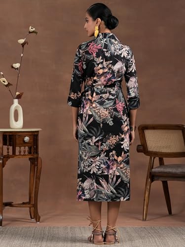 Libas Womens Printed Crepe Shirt Dress for Women Black