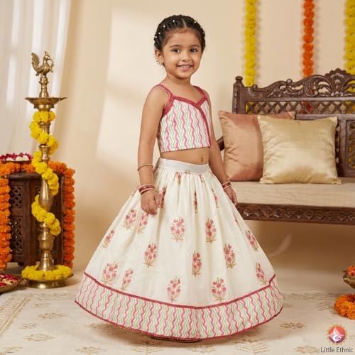 Q-one Store Girls Rayon Lehenga Choli Set with Inner Cape | Floral Printed Kids Ethnic Wear | Traditional Indian Outfit for Girls (2–10 Years) (2-3 Years)