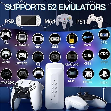 M22 GameStick High Graphics & Retro Gaming Console, 1080P HD, Dual Wireless Controllers, Classic Games Collection, White