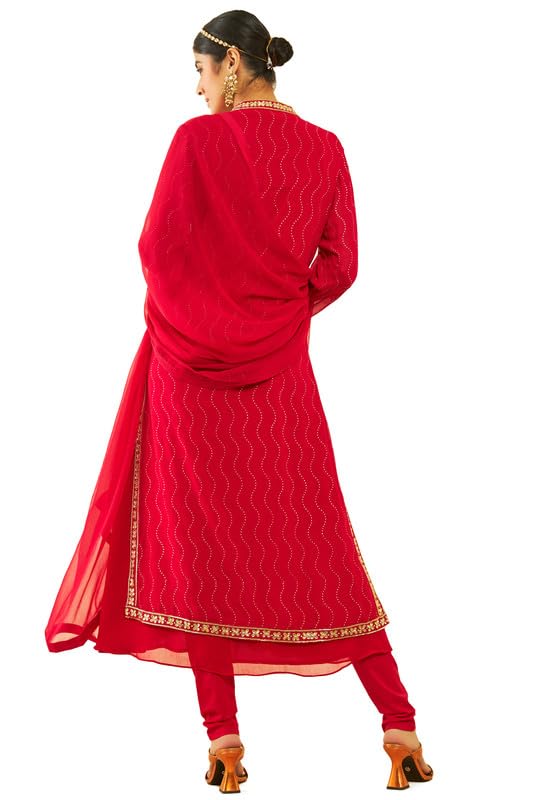 Soch Womens Fuchsia Georgette Floral Embroidered Chudidar Suit Set with Stonework(OWS2CD2108B)