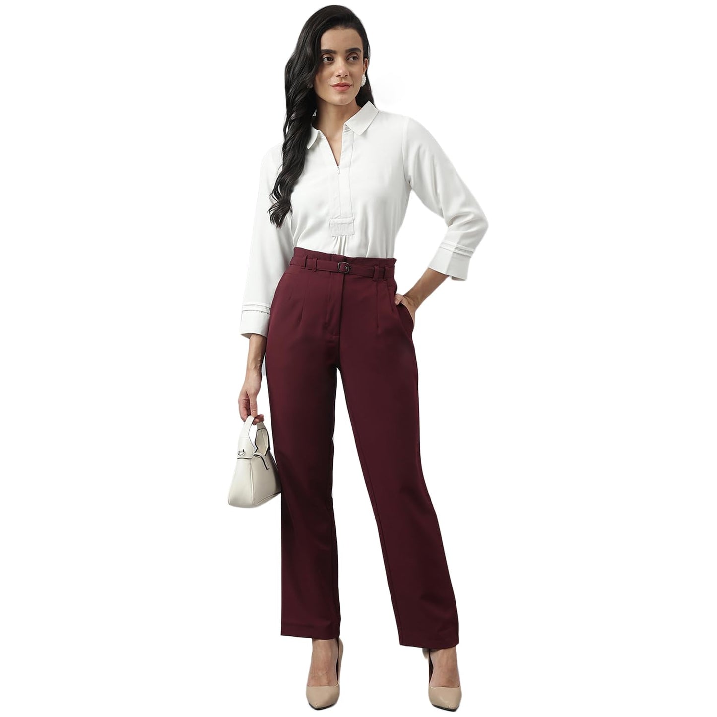 Latin Quarters Women White Casual Solid 3/4 Sleeve Top_XL