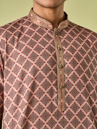 DIWAS BY MANYAVAR Men's Cotton Blend Diamond Printed Kurta Set (Beige,L)