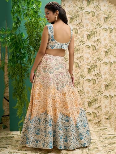 Zeel Clothing Women's Zari And Digital Print Work Art Silk Semi Stitched Lehenga Choli With Dupatta (5073-Multi-Womens-Lehenga-Choli-Latest; Free Size)