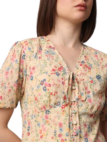 ONLY Women Printed Regular Fit Casual Beige Midi Dress