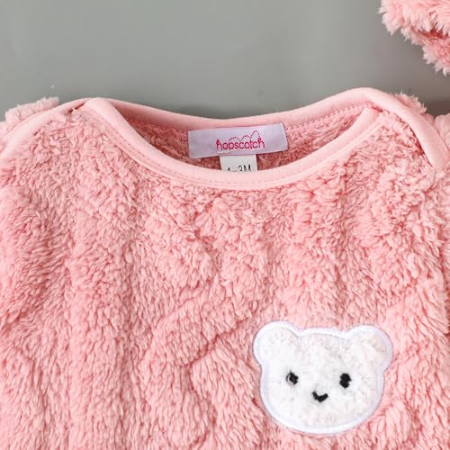 Hopscotch Girls Full Sleeves Pink Teddy Embroidered Bodysuit with Hat For Ages (6-9 Months)