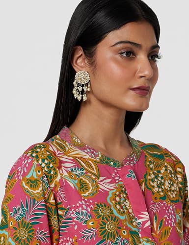 BIBA Women Printed Straight Calf Length Mix and Match Dress(Casual D2162_Fuchsia_40), 2XL
