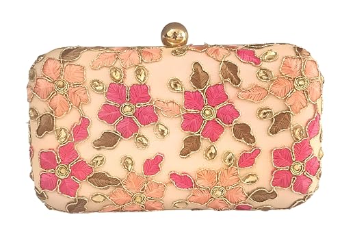 DUCHESS Women's Floral Peach Box Clutch (7"x4")