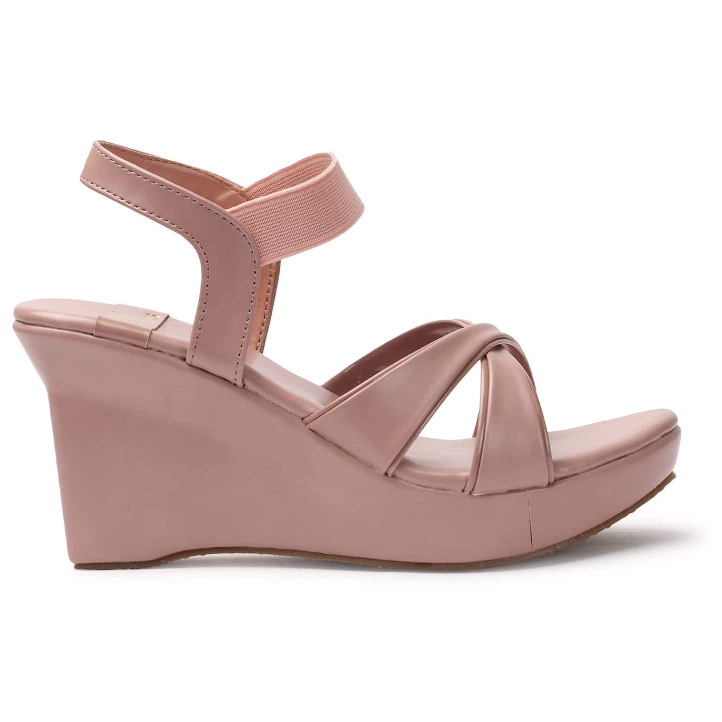 XE Looks Women's Peach Wedge Heel Sandals | Stylish Cross Strap Slip-On Sandals for Girls | Comfortable Cushioned Sole | Open Toe Design | Ideal for Casual