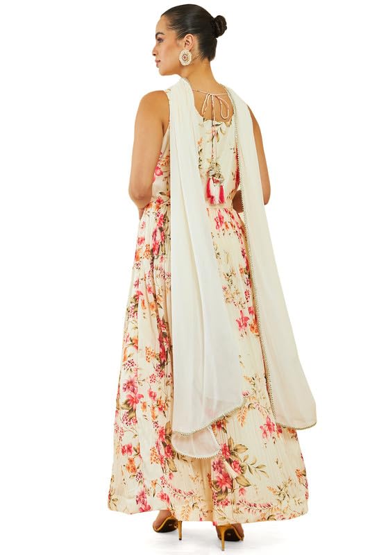 Soch Womens Off White Georgette Gown With Floral Print And Embroidery