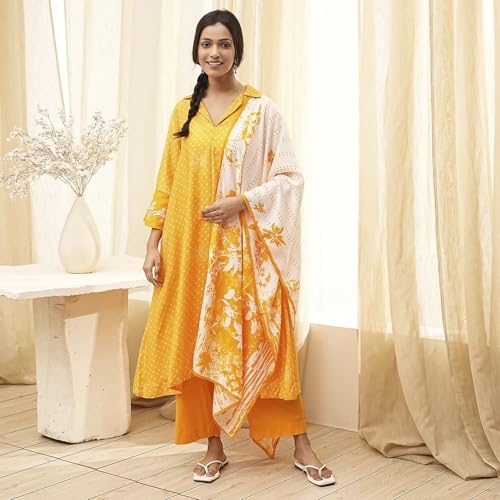 Biba Women's Modal Kurta Sets (SKDBNDJ9608AW24YEL_Yellow