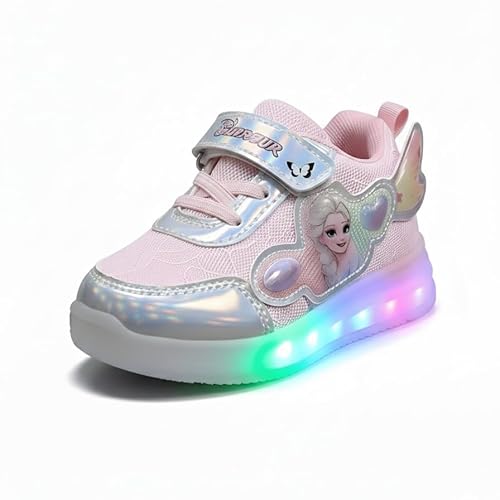HOOH Girls Character Sneakers, Purple, Hook and Loop Closure, Comfortable Fashion Shoes for Kids (Baby Pink with Lights, UK Footwear Size System, Little Kid, Age Range, Medium, 3 Years, 3.5 Years)