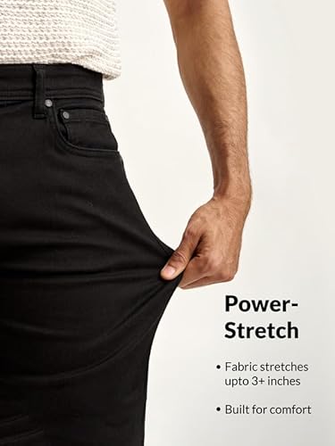 The Pant Project Slim Fit Stretchable Mid Rise Jeans for Men | Black Mens Denim Cotton Pants | Stylish Ankle Length Jean, 34