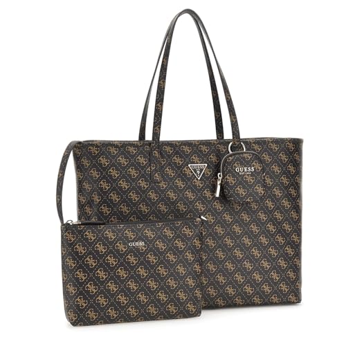 GUESS Brown Logo Printed Power Play Large Tech Tote Bag