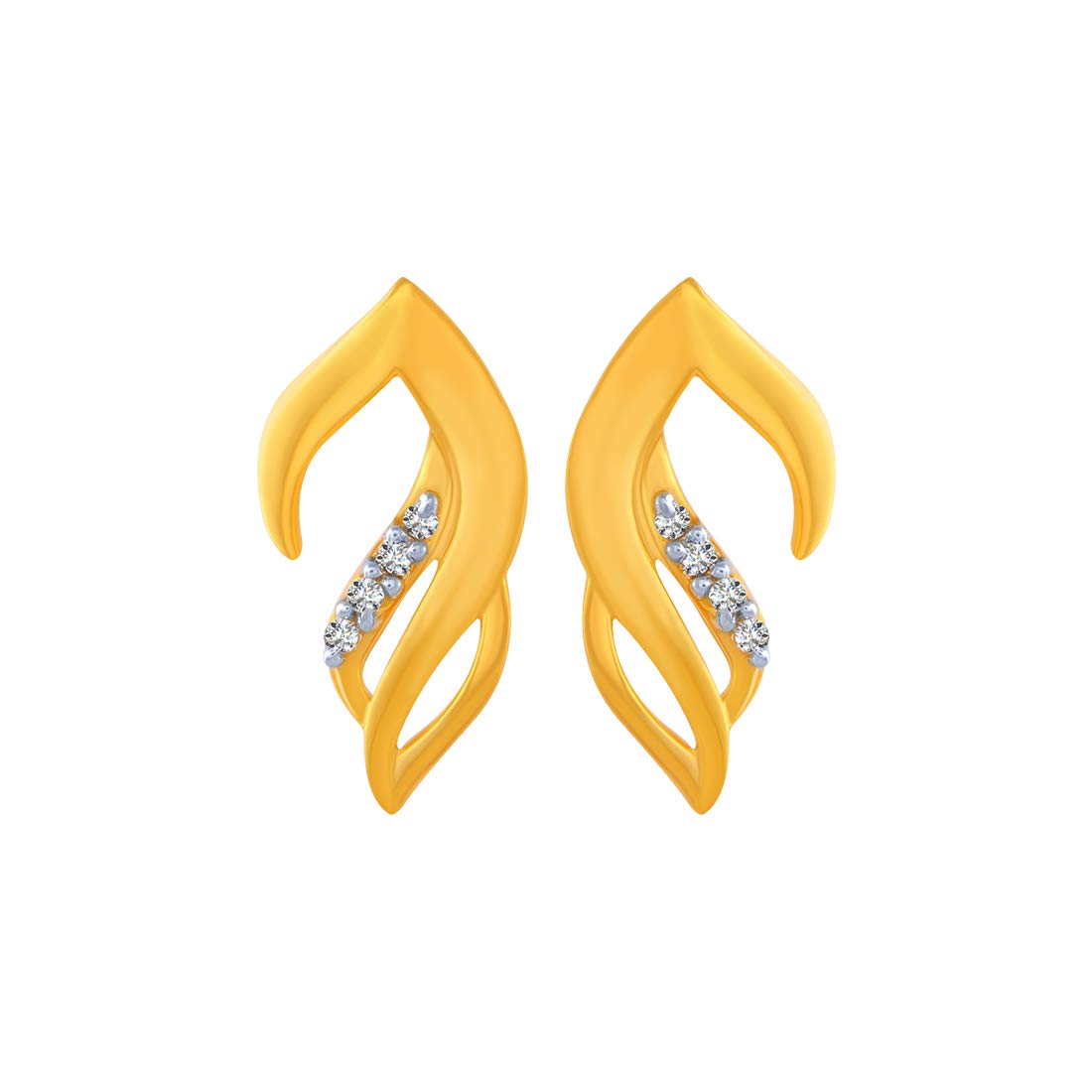 P.C. Chandra Jewellers 14k (585) Yellow Gold and American Diamond Stud Earrings for Women - 0.89 Grams