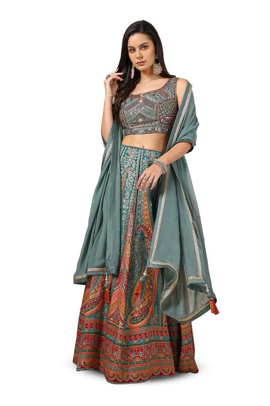 Soch Womens Grey Brocade Ghagra Choli With Cutdana