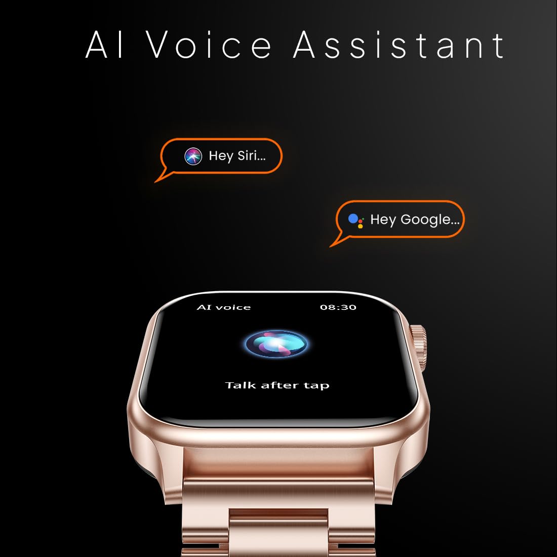 Fire-Boltt Rise Luxe Stainless Steel Luxury, 47mm (1.85) Display Bluetooth Calling, Rotating Crown, AI Voice Assistant, 120 Sports Modes, Neon UI, Stainless Steel Straps, SpO2 (Rose Gold)