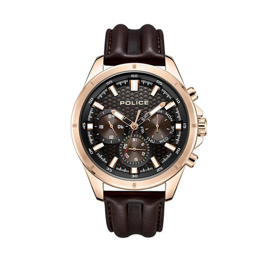 Police Mens Urban Rebel Round Shape Black Dial Leather Analog Watch