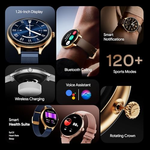 Fire-Boltt Phoenix Air Smart Watch 1.26” Round Display, Rotating Button, Wireless Charging, Ultra Lightweight Metal Body, Bluetooth Calling, Smartwatch with Silicone & Mesh Steel Straps Petal Pink