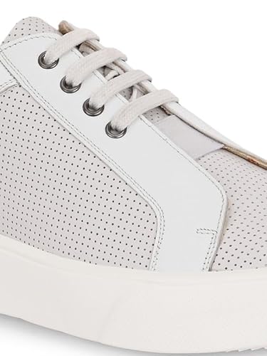 HITZ Men's White Leather Casual Lace Up Sneaker - UK 7