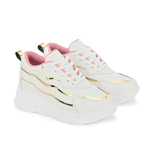 STANPHORD Women's Flare White Sneakers_3 UK (WTPRM 13009)