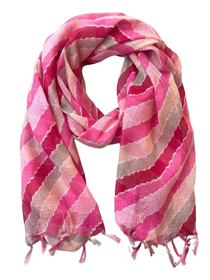 AKSHADEEP Women's Laheriya Print Pink Kota Doria Dupatta (Kota-Pink-laheriya)