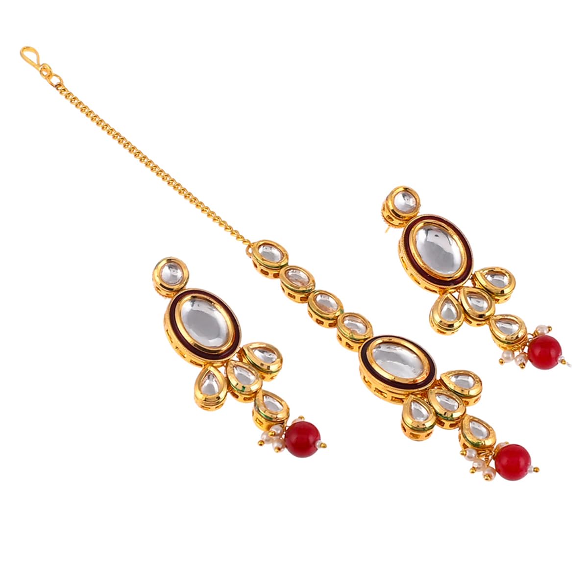 VOYLLA Kundan Elegance Round Cut Kundan Maang Tika Set For Women|Jewellery Set For Women|Womens Gift|Gift For Her|