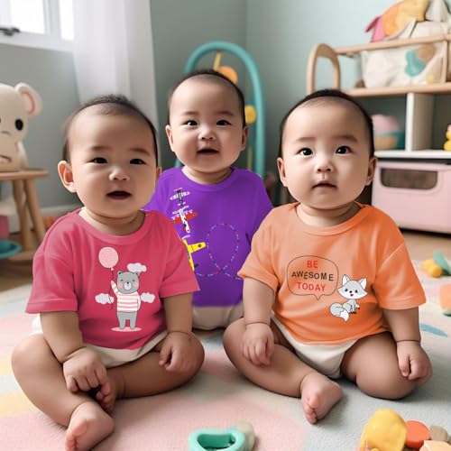 Toddylon Kids T-Shirt Combo Half Sleeve Tshirt Summer Tops Tshirts Boys & Girls Regular Fit T-Shirts Boys Half Sleeves Cotton T-Shirt Summer T Shirt for Boys & Girls Pack of 6 (12-18 Months)