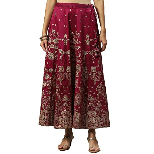 BIBA Women's Printed Maxi Flared Mix and Match (Skirts/T18786_Plum_XL)