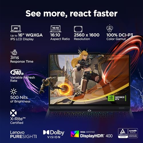 Lenovo Legion Pro 5 2025 Intel Core i7-14650HX| NVIDIA RTX 5060 8GB (32GB RAM/1TB SSD/WQXGA IPS/240Hz/16(40.64cm)/Windows 11/Office 2024+AI Now/Black/2.4Kg), 83NN0046IN AI Powered Gaming Laptop