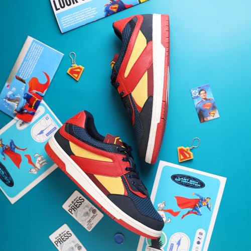 YOHO Superman Low-Top Sneakers for Men | Original Superman Design | Iconic Superhero Style | Breathable Build | Footpharma ™ Footbed | Anti-Slip Grip | All-Day Durability | Krypton blue - UK 6