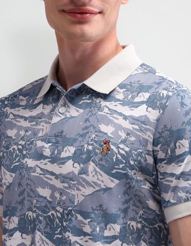 U.S. Polo Assn. Denim Co. Men's Blue Graphic Polo Collar Half Sleeve Casual Cotton Slim Fit T-Shirts (UDTSH2626_Blue_S)