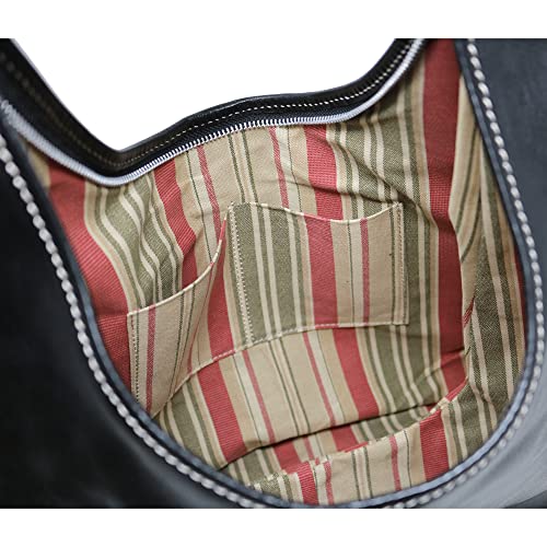 Floto Puglia Italian Leather Women's Shoulder Bag Handbag Purse, Black, Large