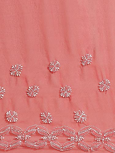 Ada Women Hand Embroidered Lucknowi Chikankari Georgette Saree With Unstitched Blouse Piece A130145, Red