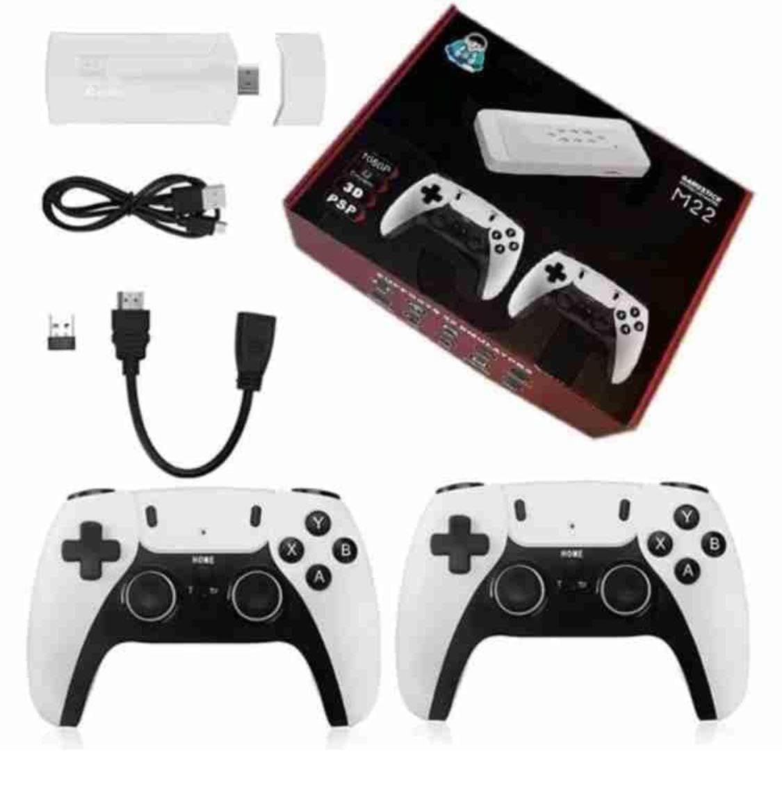 M22 GameStick High Graphics & Retro Gaming Console, 1080P HD, Dual Wireless Controllers, Classic Games Collection, White
