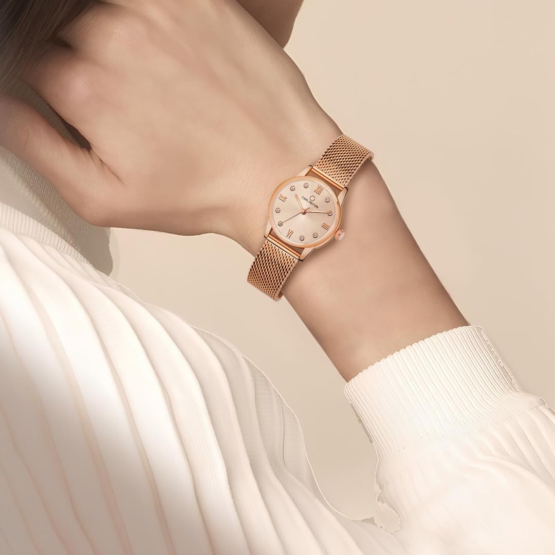 Carlington Metal Women Analog Ladies Wrist Watch With Mesh Strap - Ct 2005 Rose Gold, Band_Pink