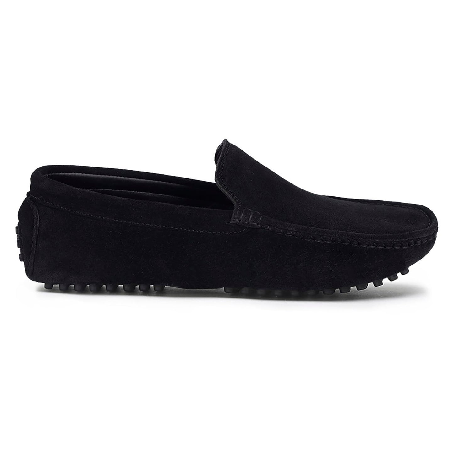 LOUIS STITCH Men's Obsidian Black Italian Suede Leather Driving Loafer Moccasins Casual Loafers for men (ITSUP-) (Size- 8 UK)