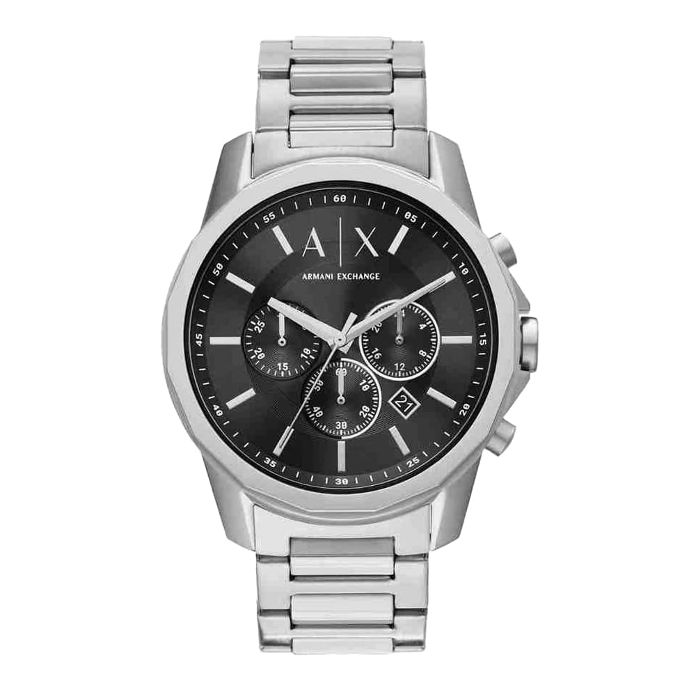 Armani Exchange Men Stainless Steel Silver Chronograph Watch Ax1720, Dial-Color:Black, Band Color:Silver