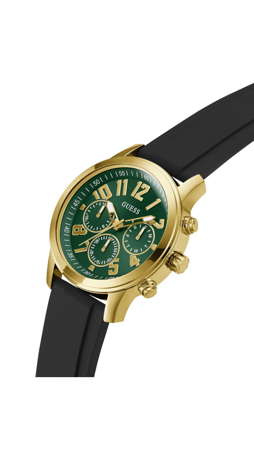 GUESS Men's Silicone Analog Green Dial Black Band Watch-Gw0708G2