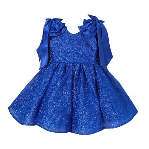 Hopscotch Girls Navy Sleeveless Oversized Bow Sparkle Party Dress for Age (18-24 Months)