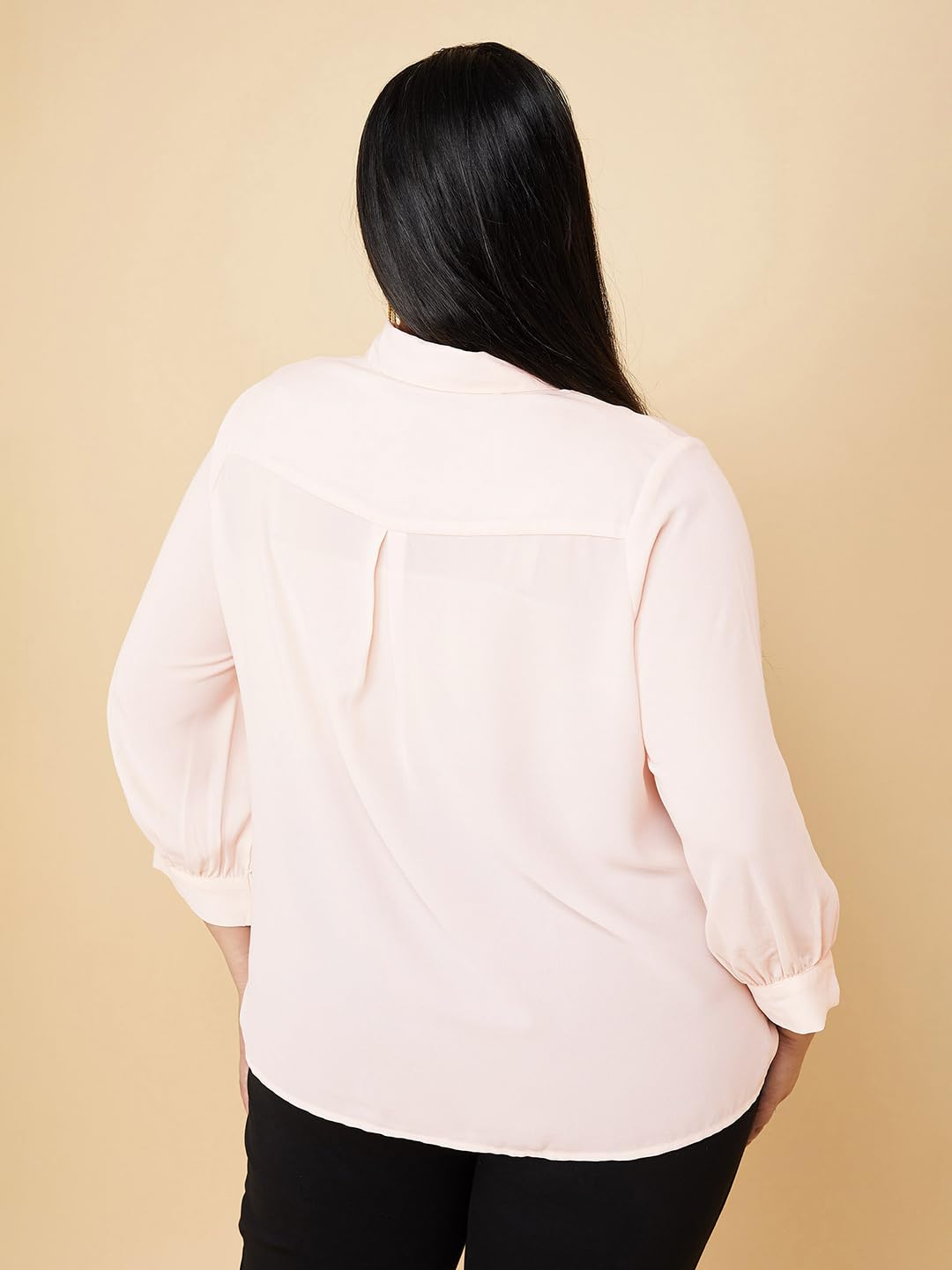 Max Women Plus Size Solid Shirt with Cuff Buckle Detail (SFT3101P_Blush)
