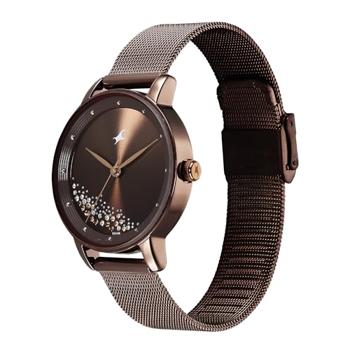 Fastrack Style up 5 Quartz Brown Round Dial Girl's Watch | Stainless Steel Strap Material | Watches for Girls Analog - 6206QM01