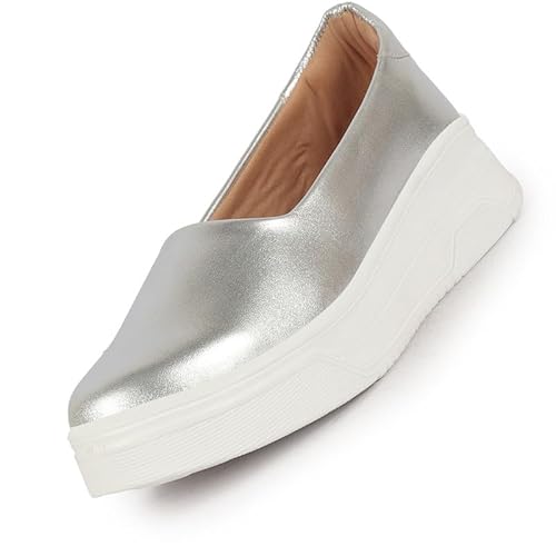 FAUSTO FST FJDWC-7033 SILVER-41 Women Silver Height Enhancer Lightweight Glitter Slip On Shoes|Memory Cushion Insole|Party Slip On All Season Casual Shoe (8 UK)