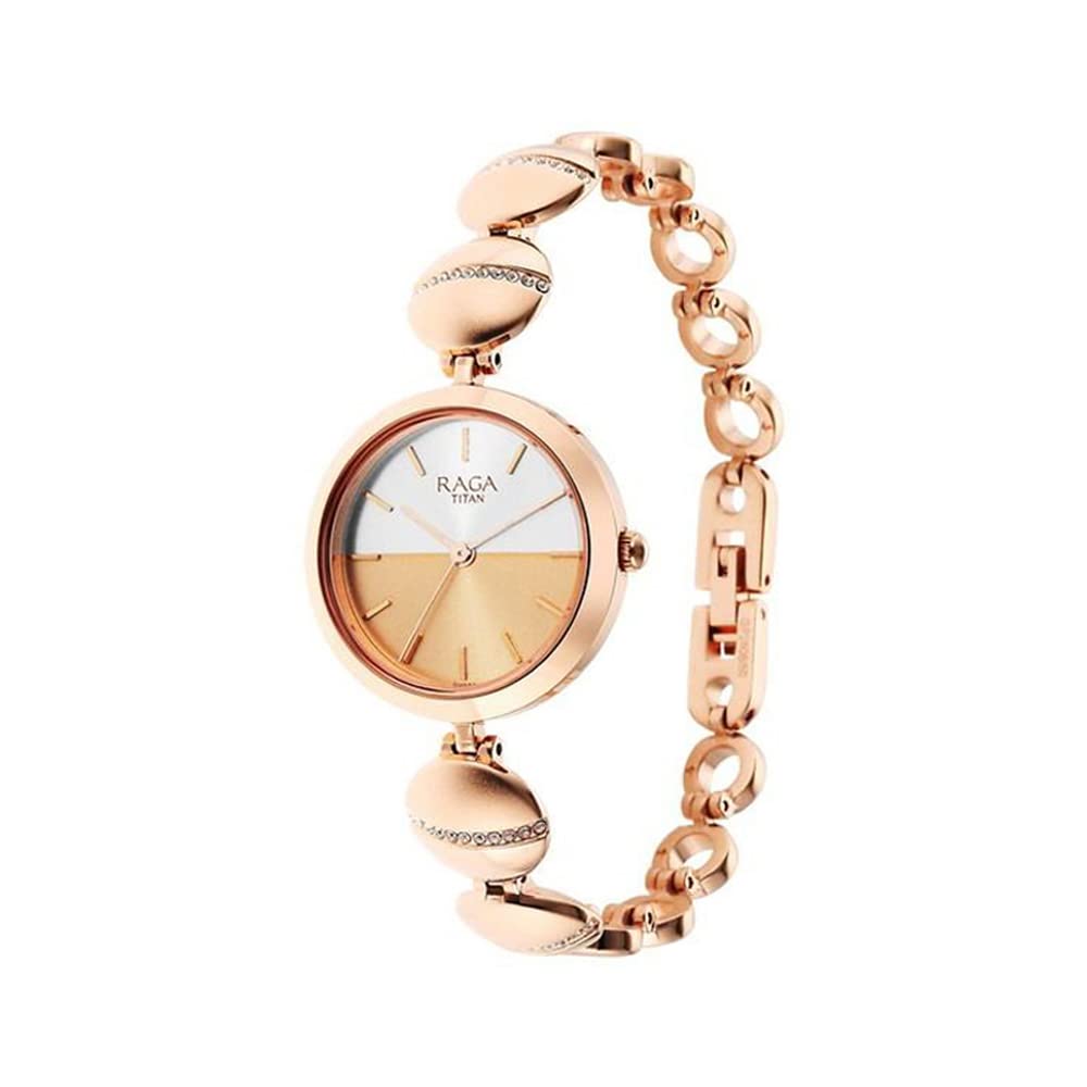Titan Raga Delight Quartz Analog Two Toned Silver & Rose Gold Dial Rose Gold Metal Strap Watch for Women - NT2606WM11