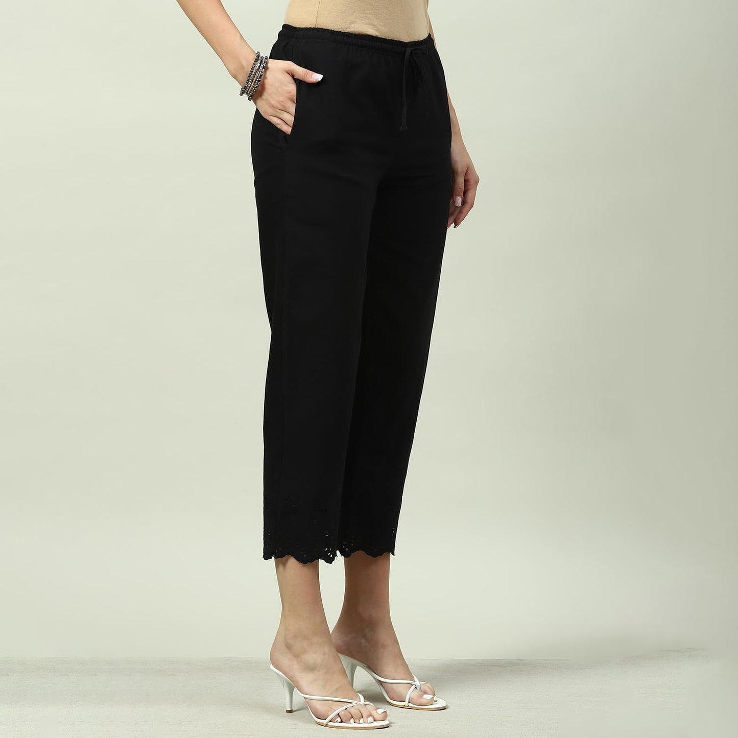 BIBA Women Solid Regular Fit Bottom Wear(Bottom W16946_Black_XXL)