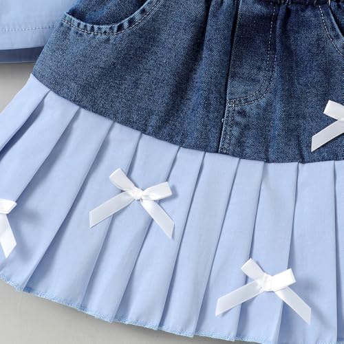 Hopscotch Girls Full Sleeves Blue 2-Pc Bow Applique Blouse & Skirt For Ages (3-4 Years)