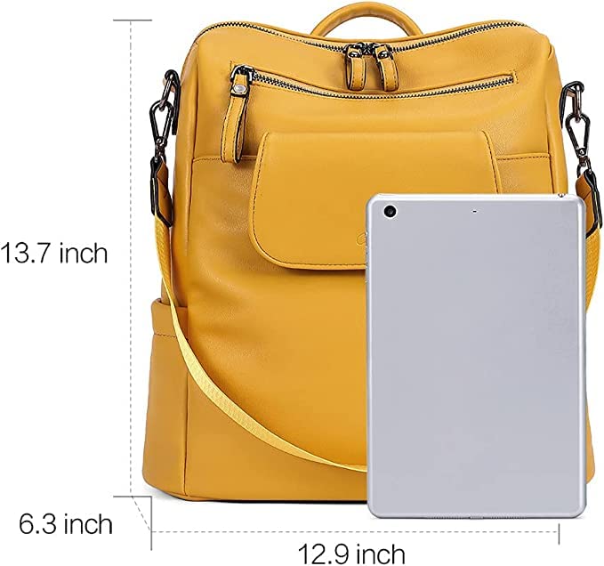 ProArch Medium 27L Large Fashion Convertible Anti-theft backpack Purse for Women Convertible Travel Vintage PU Leather Shoulder Backpack (Yellow)